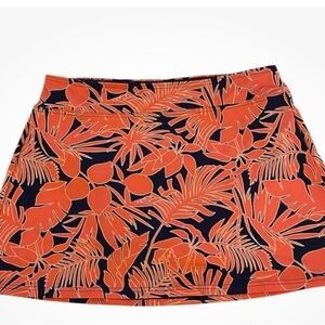 Lands End Swim Skirt Women’s Size 10 Navy Orange Wood Lily Navy Palm Foliage